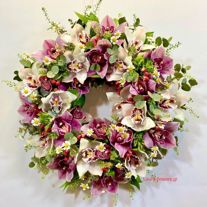 Μεγάλο στεφάνι για την Μ.Βδομάδα με  cymbidium ορχιδέες